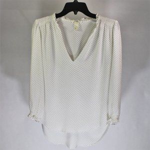 H&M | White w/PolkaDots, Long Sleeve V-neck Blouse